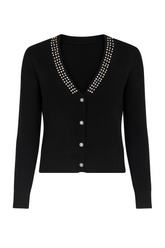 Strikcardigan med perler og bling - Str. 34-42